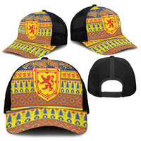 Scottish Christmas Mesh Trucker Cap Scotland Thistle and Celtic Knot Yellow-Red Color - Wonder Print Shop