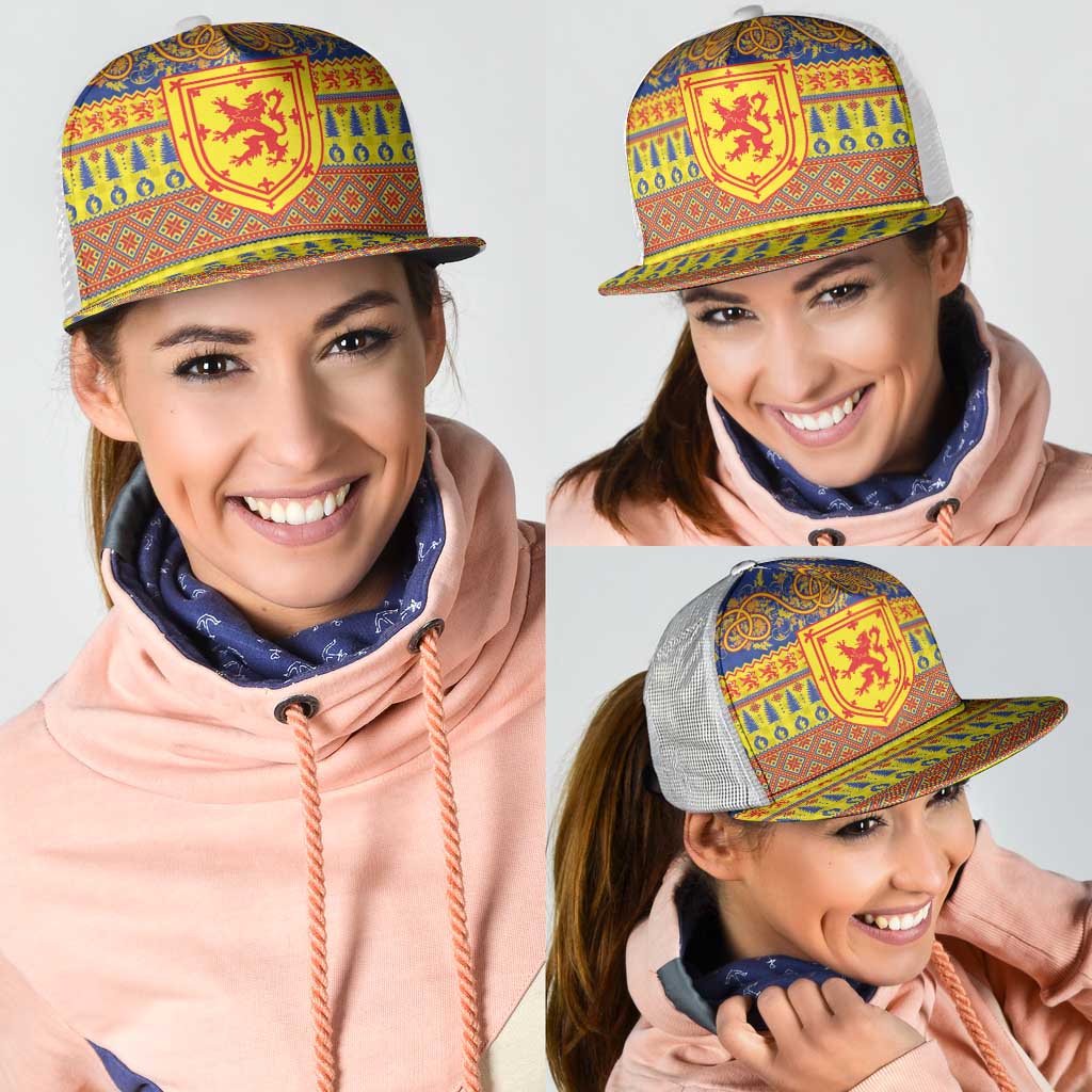 Scottish Christmas Mesh Trucker Cap Scotland Thistle and Celtic Knot Yellow-Red Color - Wonder Print Shop