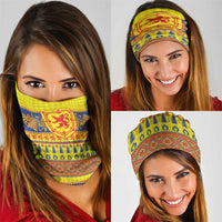 Scottish Christmas Neck Gaiter Scotland Thistle and Celtic Knot Yellow-Red Color - Wonder Print Shop