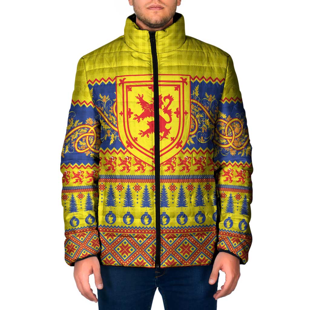 Scottish Christmas Padded Jacket Scotland Thistle and Celtic Knot Yellow-Red Color - Wonder Print Shop