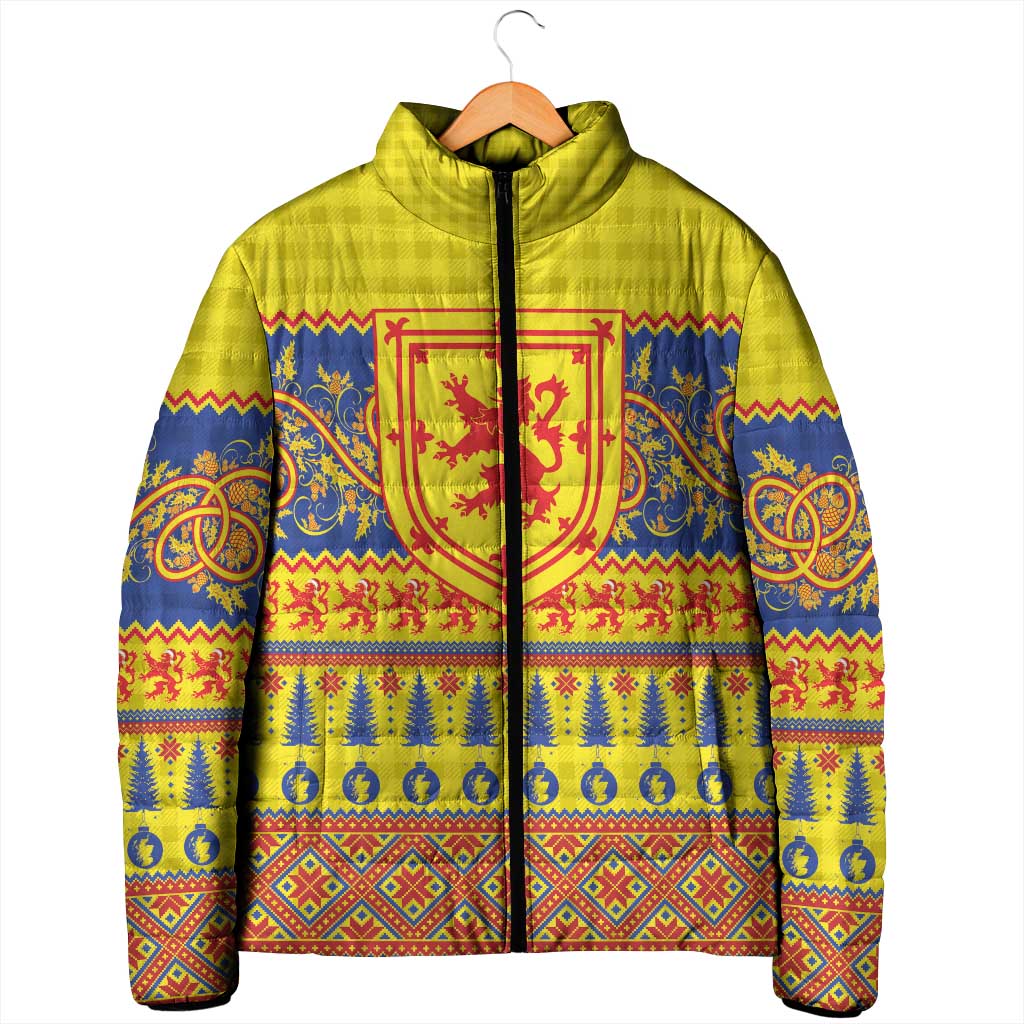 Scottish Christmas Padded Jacket Scotland Thistle and Celtic Knot Yellow-Red Color - Wonder Print Shop