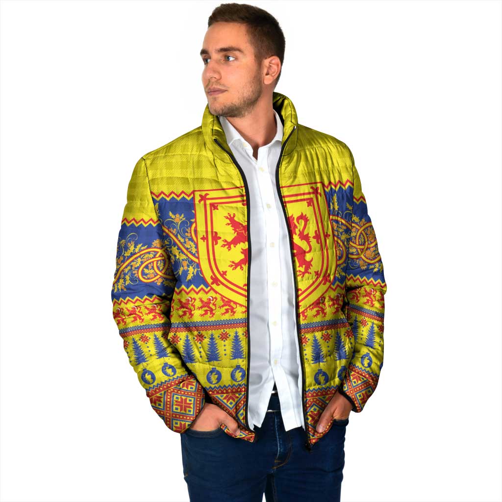 Scottish Christmas Padded Jacket Scotland Thistle and Celtic Knot Yellow-Red Color - Wonder Print Shop