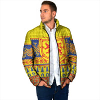 Scottish Christmas Padded Jacket Scotland Thistle and Celtic Knot Yellow-Red Color - Wonder Print Shop
