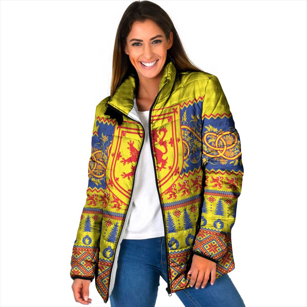 Scottish Christmas Padded Jacket Scotland Thistle and Celtic Knot Yellow-Red Color - Wonder Print Shop