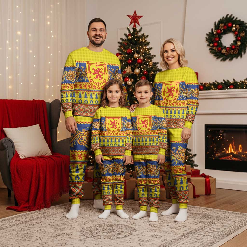 Scottish Christmas Pajama Set Scotland Thistle and Celtic Knot Yellow-Red Color - Wonder Print Shop