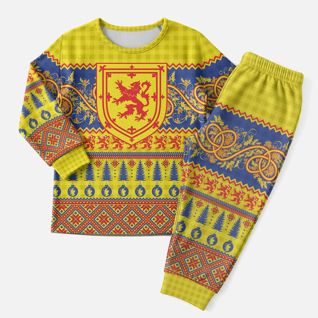 Scottish Christmas Pajama Set Scotland Thistle and Celtic Knot Yellow-Red Color - Wonder Print Shop
