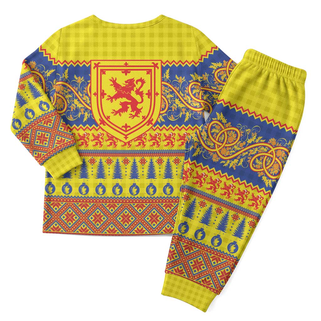 Scottish Christmas Pajama Set Scotland Thistle and Celtic Knot Yellow-Red Color - Wonder Print Shop