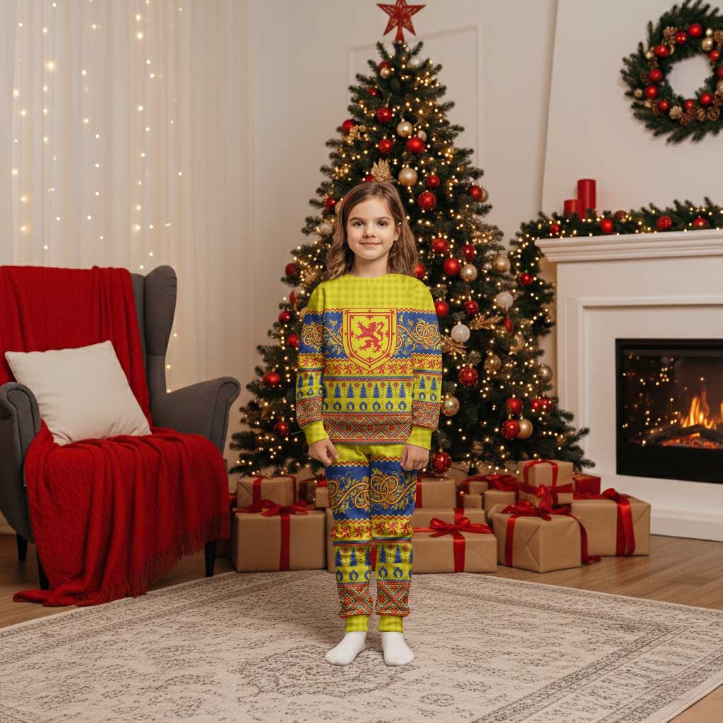 Scottish Christmas Pajama Set Scotland Thistle and Celtic Knot Yellow-Red Color - Wonder Print Shop