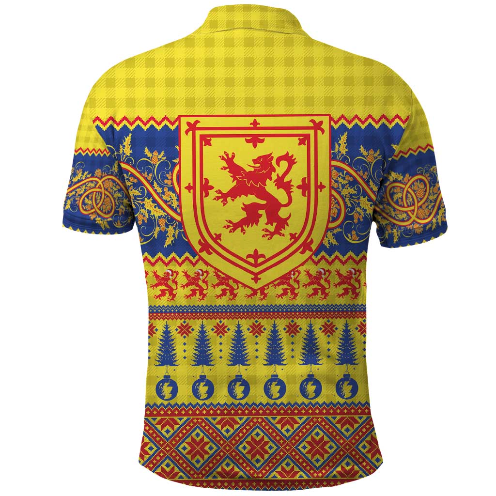 Scottish Christmas Polo Shirt Scotland Thistle and Celtic Knot Yellow-Red Color - Wonder Print Shop
