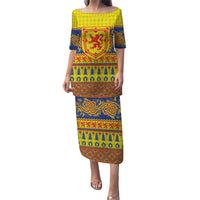 Scottish Christmas Puletasi Scotland Thistle and Celtic Knot Yellow-Red Color - Wonder Print Shop