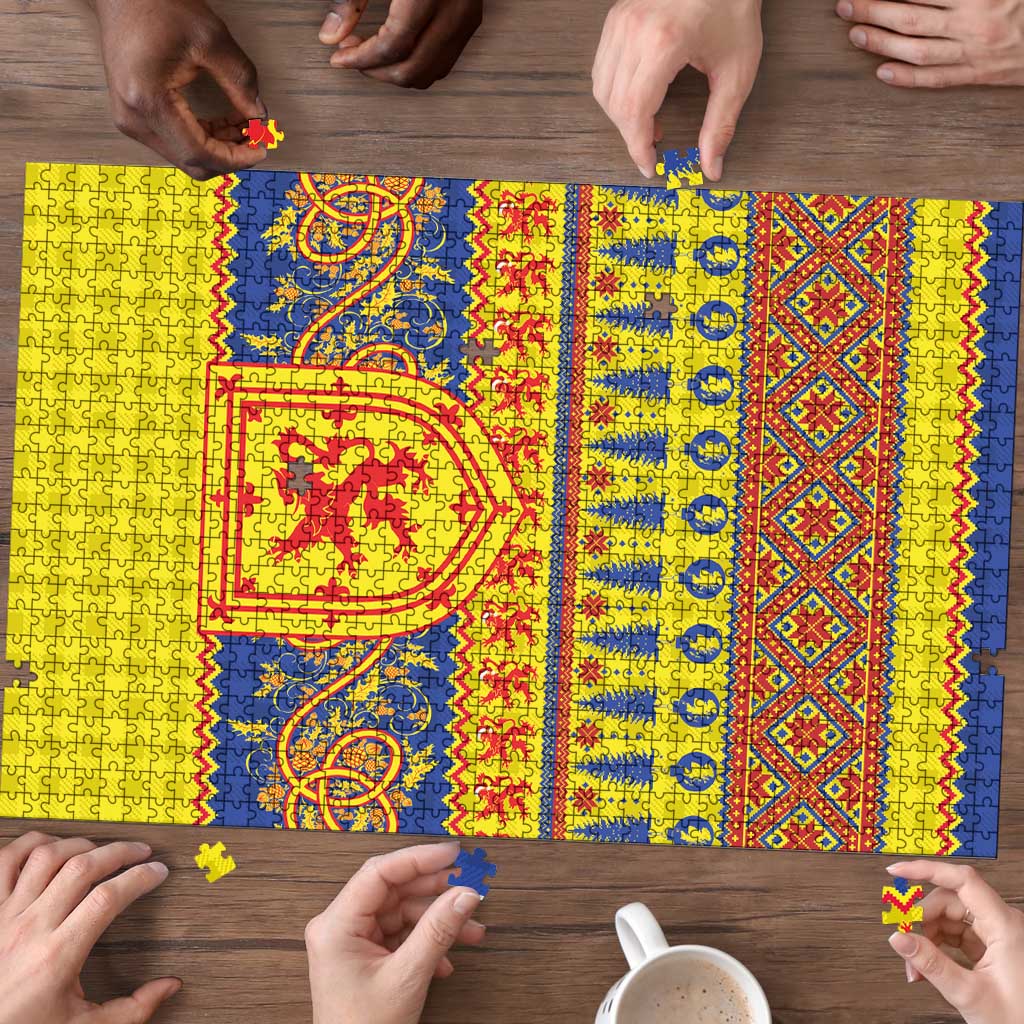 Scottish Christmas Puzzle Scotland Thistle and Celtic Knot Yellow-Red Color - Wonder Print Shop