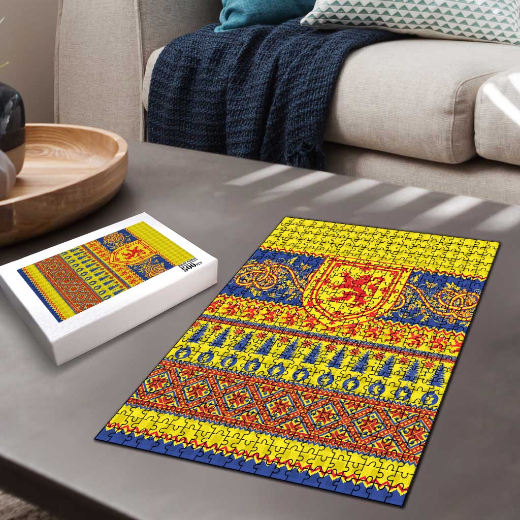 Scottish Christmas Puzzle Scotland Thistle and Celtic Knot Yellow-Red Color - Wonder Print Shop