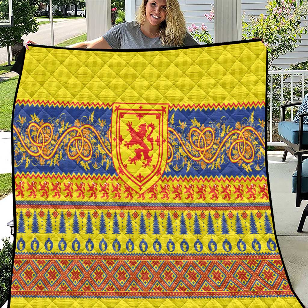Scottish Christmas Quilt Scotland Thistle and Celtic Knot Yellow-Red Color - Wonder Print Shop