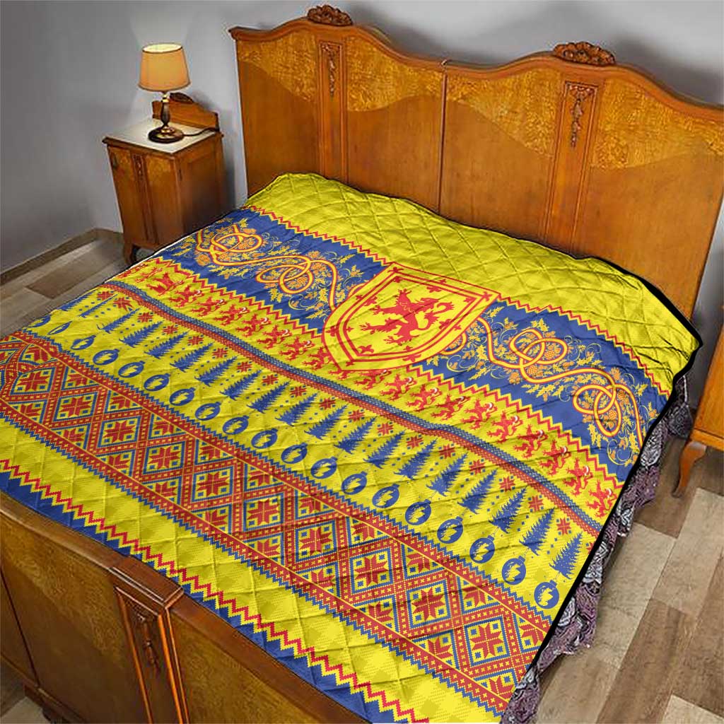 Scottish Christmas Quilt Scotland Thistle and Celtic Knot Yellow-Red Color - Wonder Print Shop