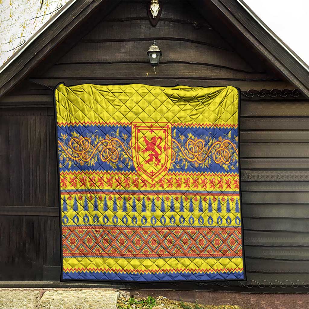 Scottish Christmas Quilt Scotland Thistle and Celtic Knot Yellow-Red Color - Wonder Print Shop