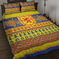 Scottish Christmas Quilt Bed Set Scotland Thistle and Celtic Knot Yellow-Red Color - Wonder Print Shop