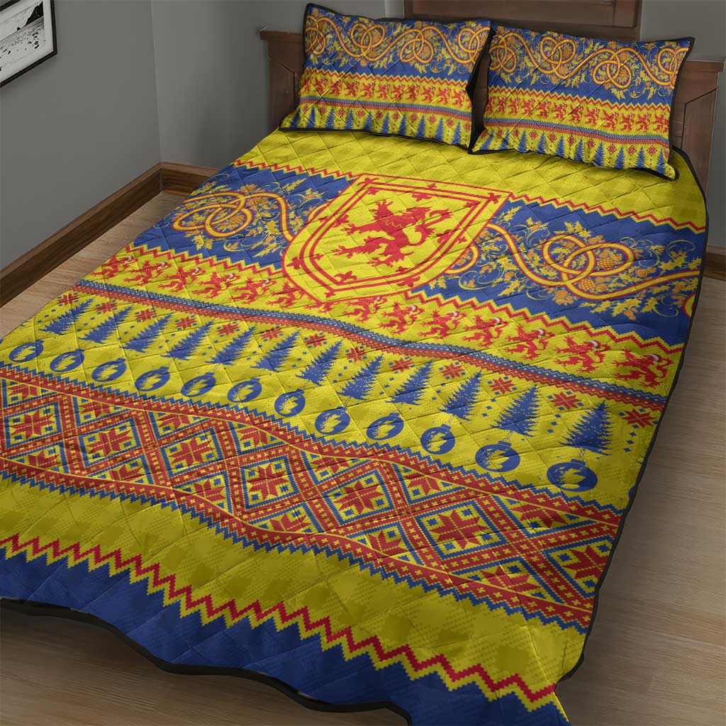 Scottish Christmas Quilt Bed Set Scotland Thistle and Celtic Knot Yellow-Red Color - Wonder Print Shop