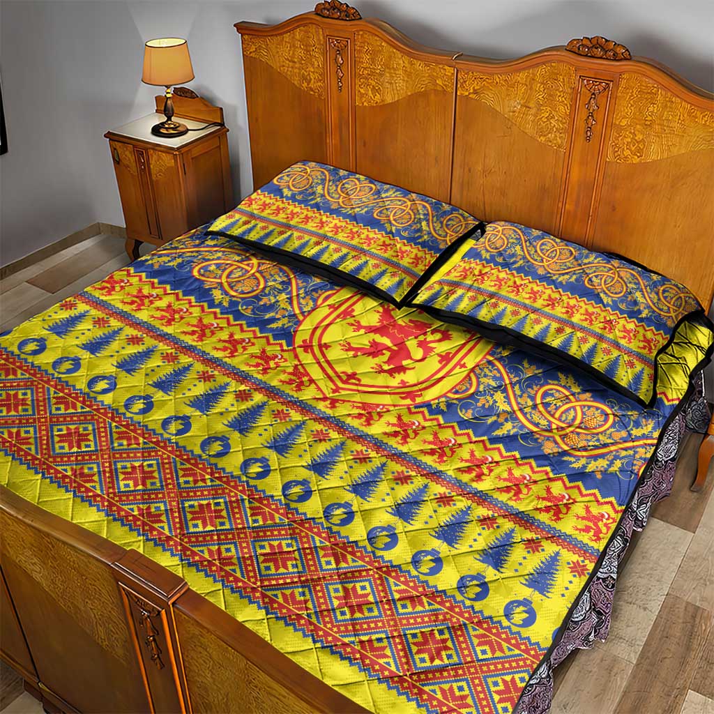 Scottish Christmas Quilt Bed Set Scotland Thistle and Celtic Knot Yellow-Red Color - Wonder Print Shop