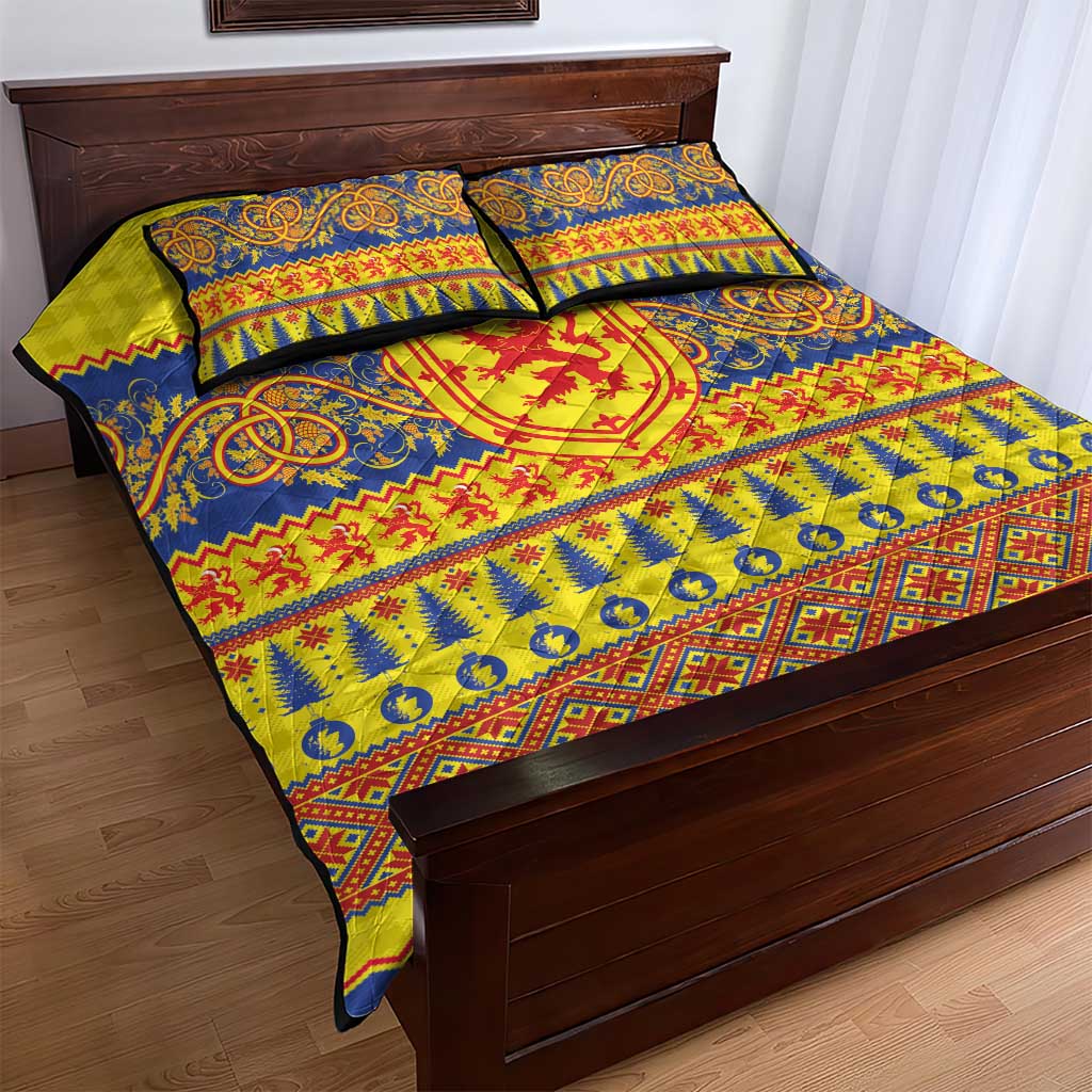 Scottish Christmas Quilt Bed Set Scotland Thistle and Celtic Knot Yellow-Red Color - Wonder Print Shop