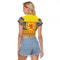 Scottish Christmas Raglan Cropped T Shirt Scotland Thistle and Celtic Knot Yellow-Red Color - Wonder Print Shop