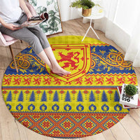 Scottish Christmas Round Carpet Scotland Thistle and Celtic Knot Yellow-Red Color - Wonder Print Shop