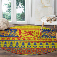 Scottish Christmas Round Carpet Scotland Thistle and Celtic Knot Yellow-Red Color - Wonder Print Shop