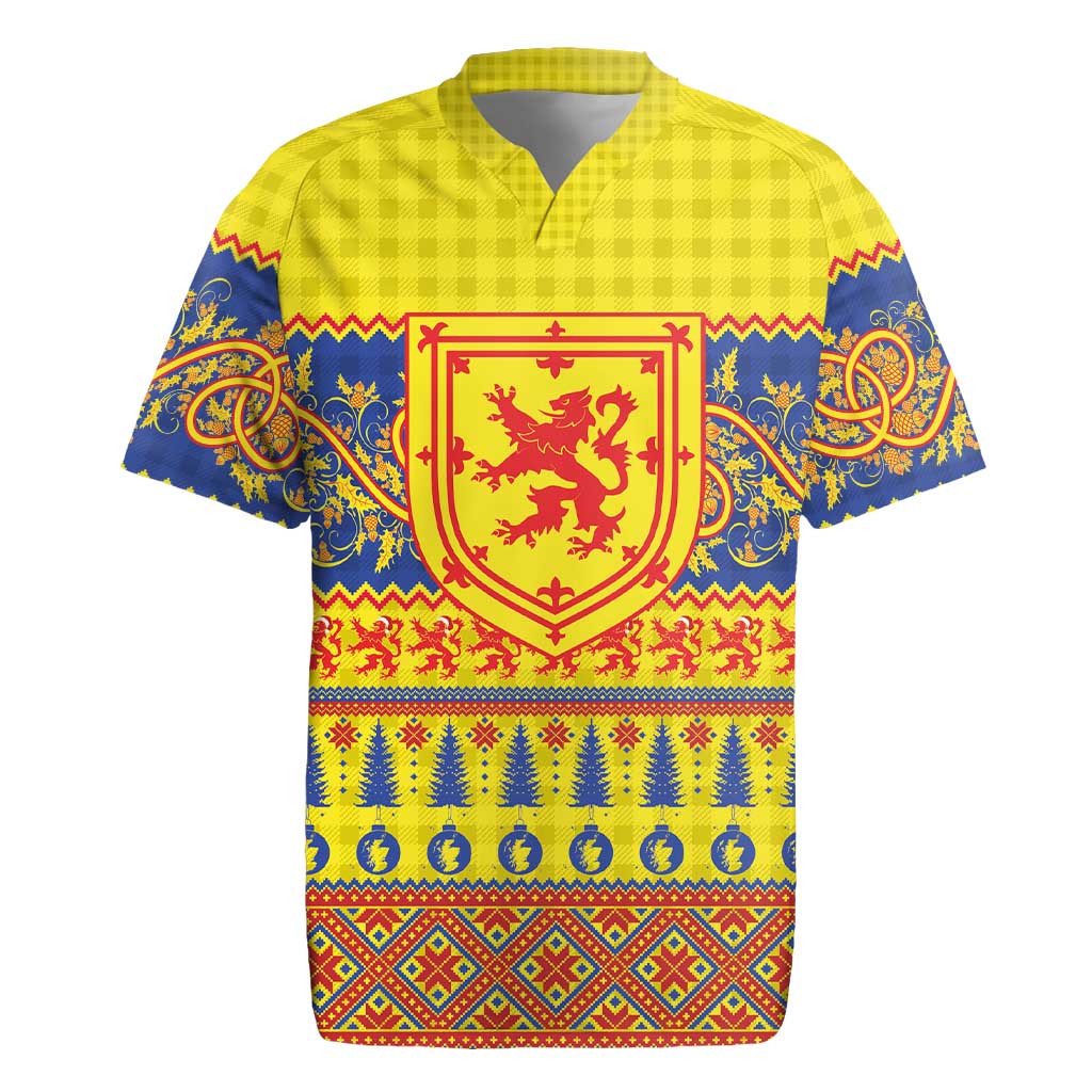 Scottish Christmas Rugby Jersey Scotland Thistle and Celtic Knot Yellow-Red Color - Wonder Print Shop