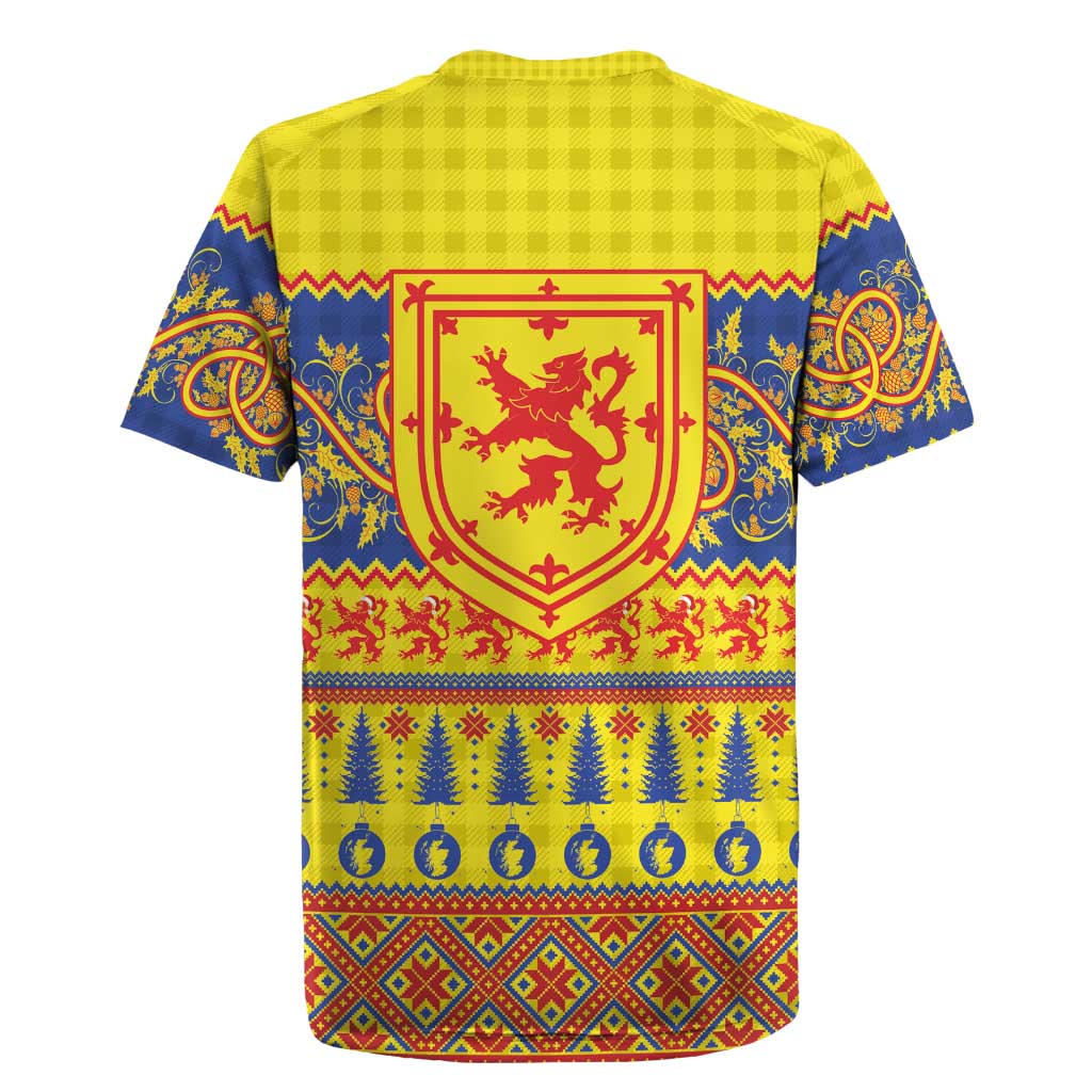 Scottish Christmas Rugby Jersey Scotland Thistle and Celtic Knot Yellow-Red Color - Wonder Print Shop