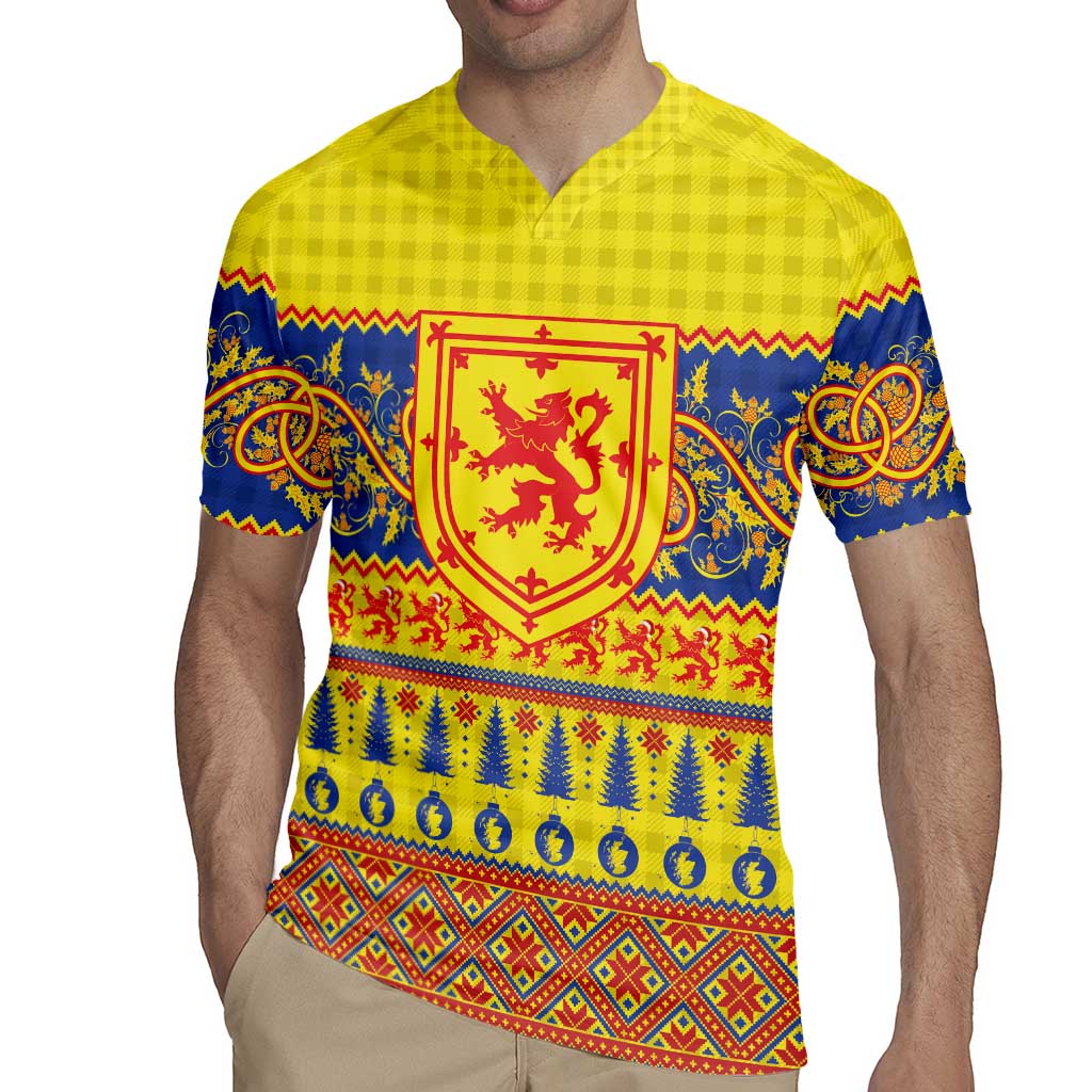 Scottish Christmas Rugby Jersey Scotland Thistle and Celtic Knot Yellow-Red Color - Wonder Print Shop
