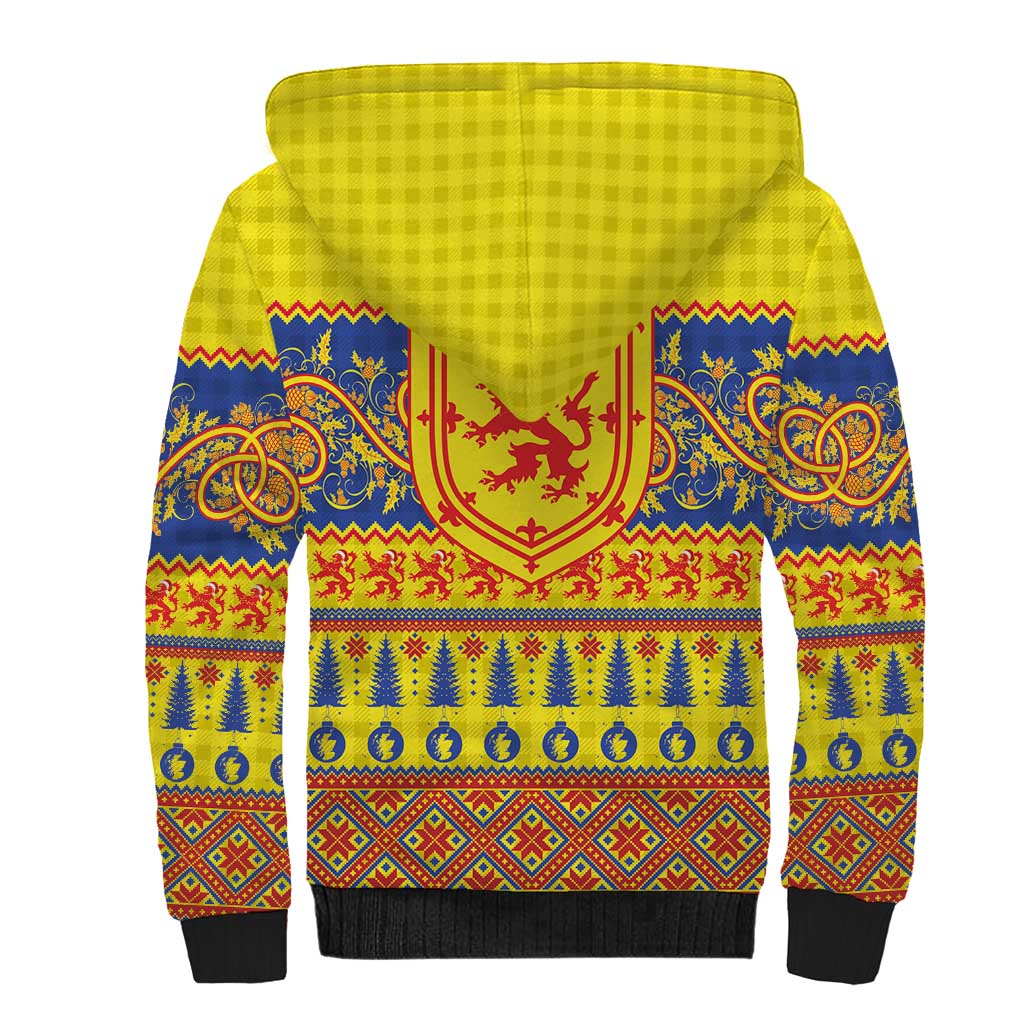 Scottish Christmas Sherpa Hoodie Scotland Thistle and Celtic Knot Yellow-Red Color - Wonder Print Shop