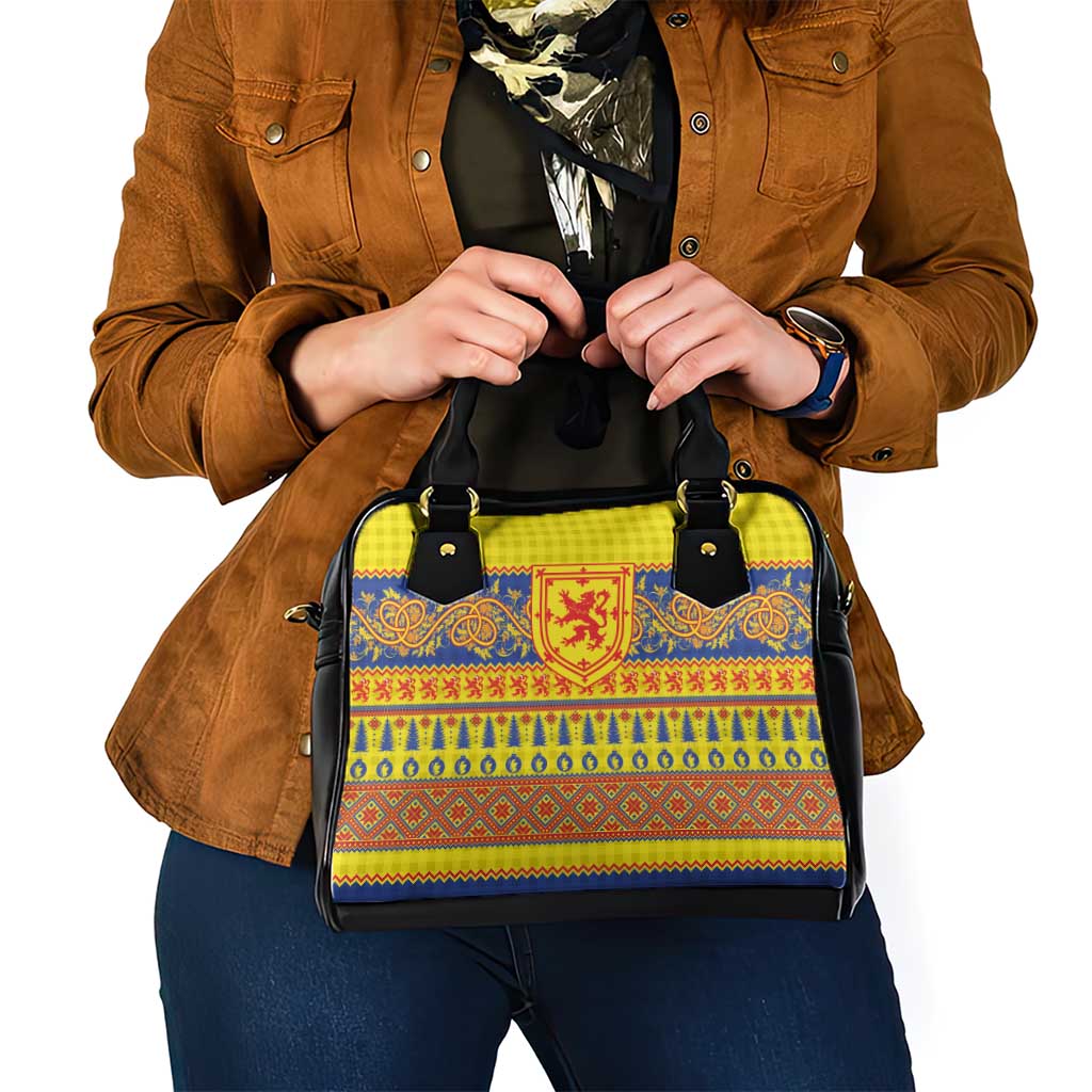 Scottish Christmas Shoulder Handbag Scotland Thistle and Celtic Knot Yellow-Red Color - Wonder Print Shop