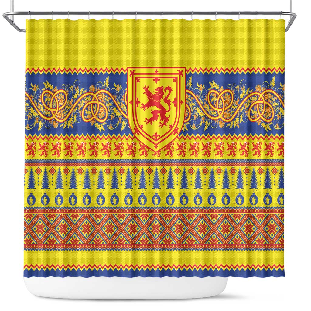 Scottish Christmas Shower Curtain Scotland Thistle and Celtic Knot Yellow-Red Color - Wonder Print Shop