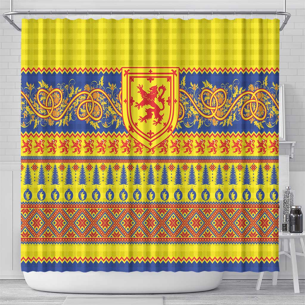 Scottish Christmas Shower Curtain Scotland Thistle and Celtic Knot Yellow-Red Color - Wonder Print Shop