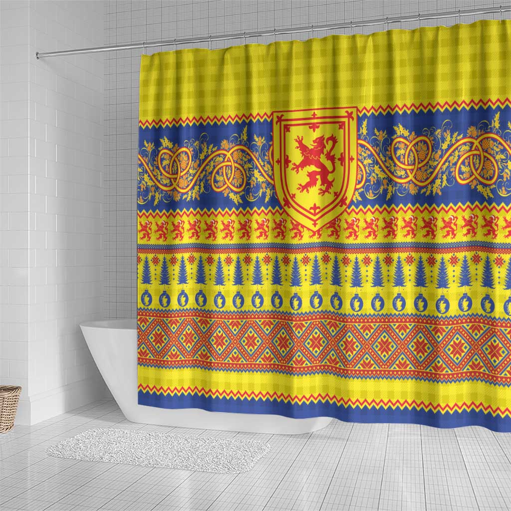 Scottish Christmas Shower Curtain Scotland Thistle and Celtic Knot Yellow-Red Color - Wonder Print Shop