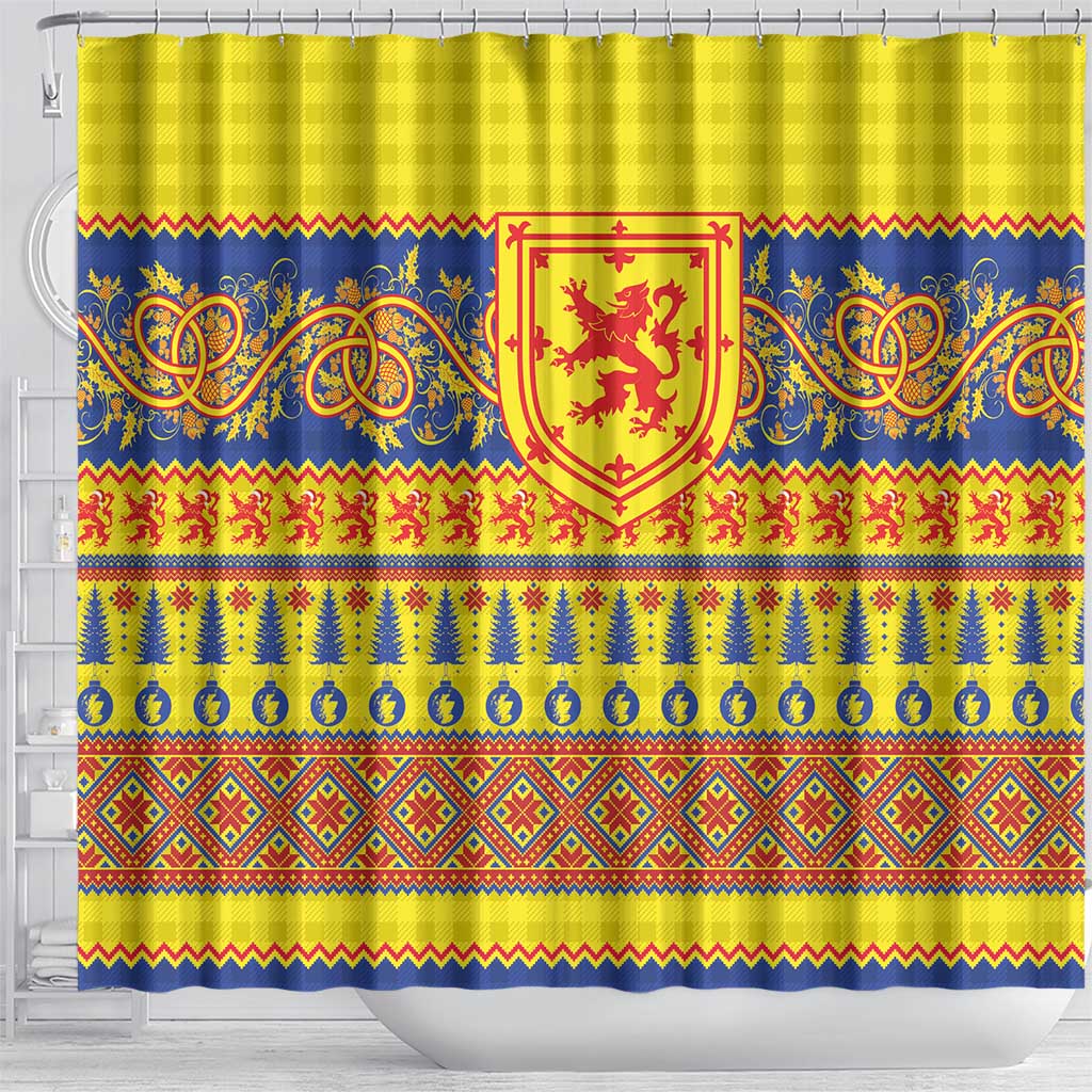 Scottish Christmas Shower Curtain Scotland Thistle and Celtic Knot Yellow-Red Color - Wonder Print Shop