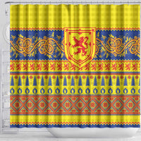 Scottish Christmas Shower Curtain Scotland Thistle and Celtic Knot Yellow-Red Color - Wonder Print Shop