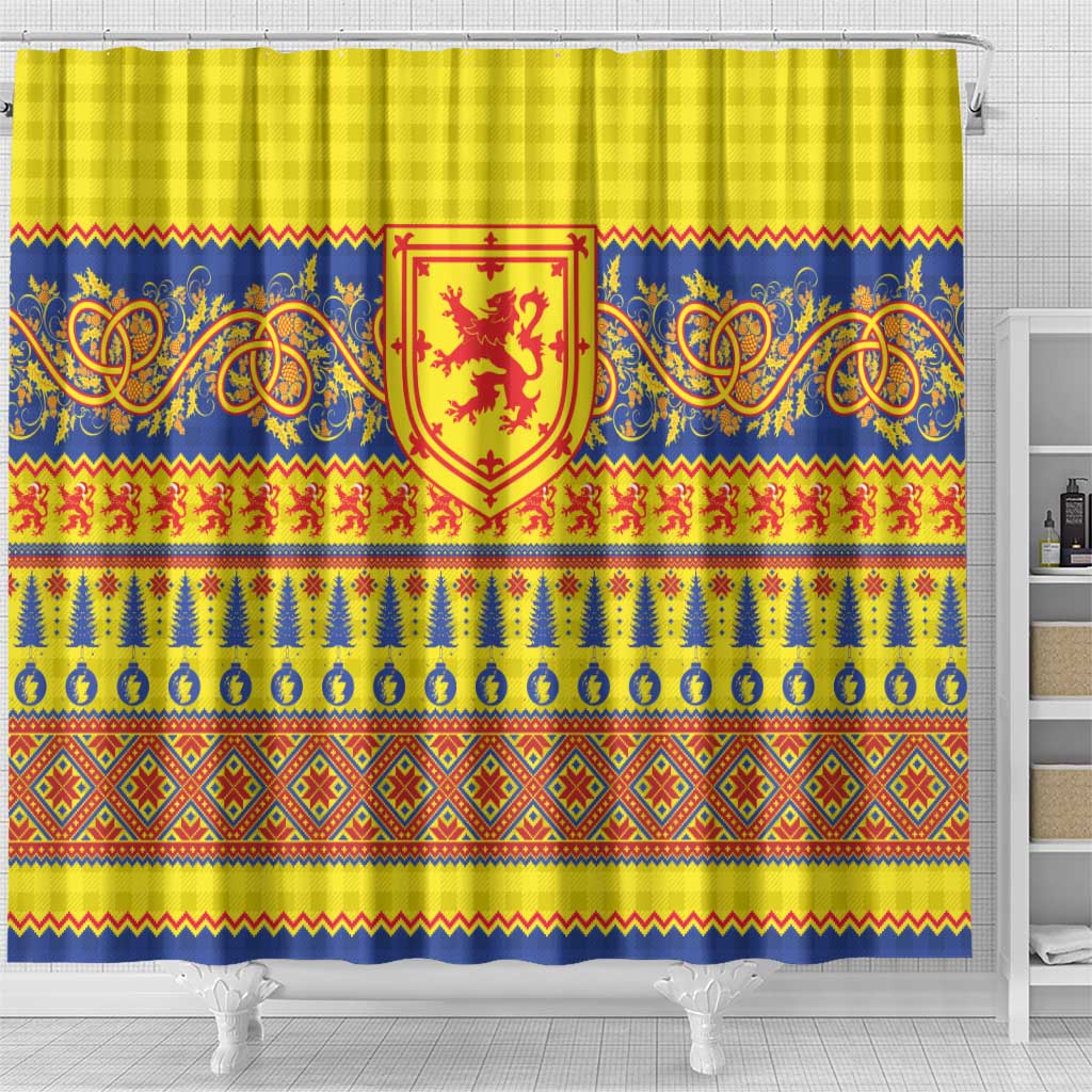 Scottish Christmas Shower Curtain Scotland Thistle and Celtic Knot Yellow-Red Color - Wonder Print Shop