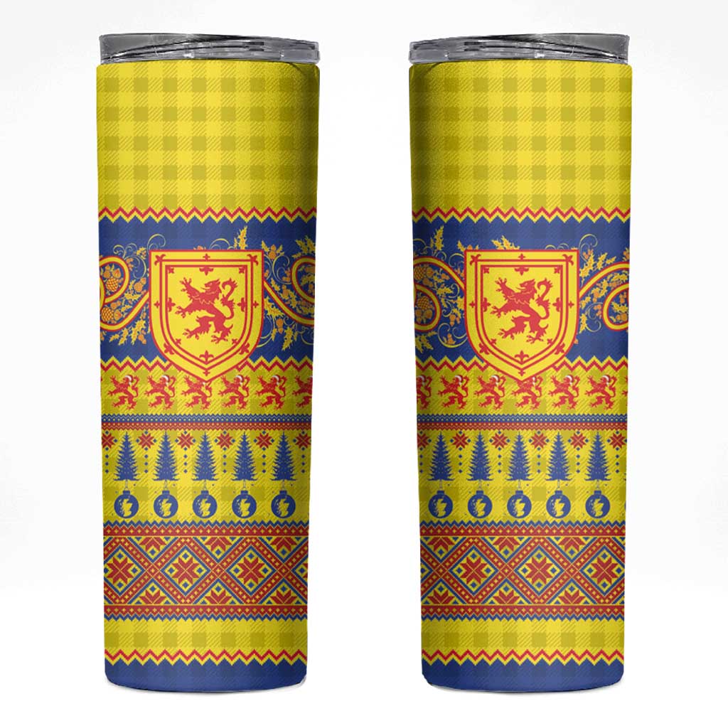 Scottish Christmas Skinny Tumbler Scotland Thistle and Celtic Knot Yellow-Red Color - Wonder Print Shop