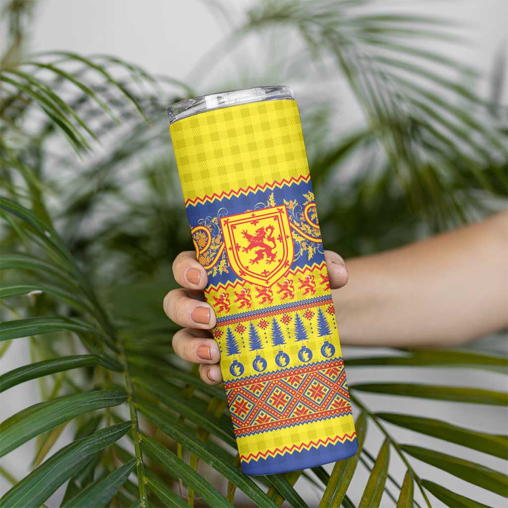 Scottish Christmas Skinny Tumbler Scotland Thistle and Celtic Knot Yellow-Red Color - Wonder Print Shop
