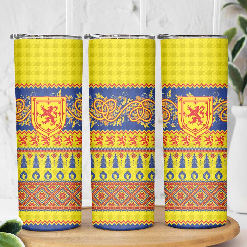 Scottish Christmas Skinny Tumbler Scotland Thistle and Celtic Knot Yellow-Red Color - Wonder Print Shop
