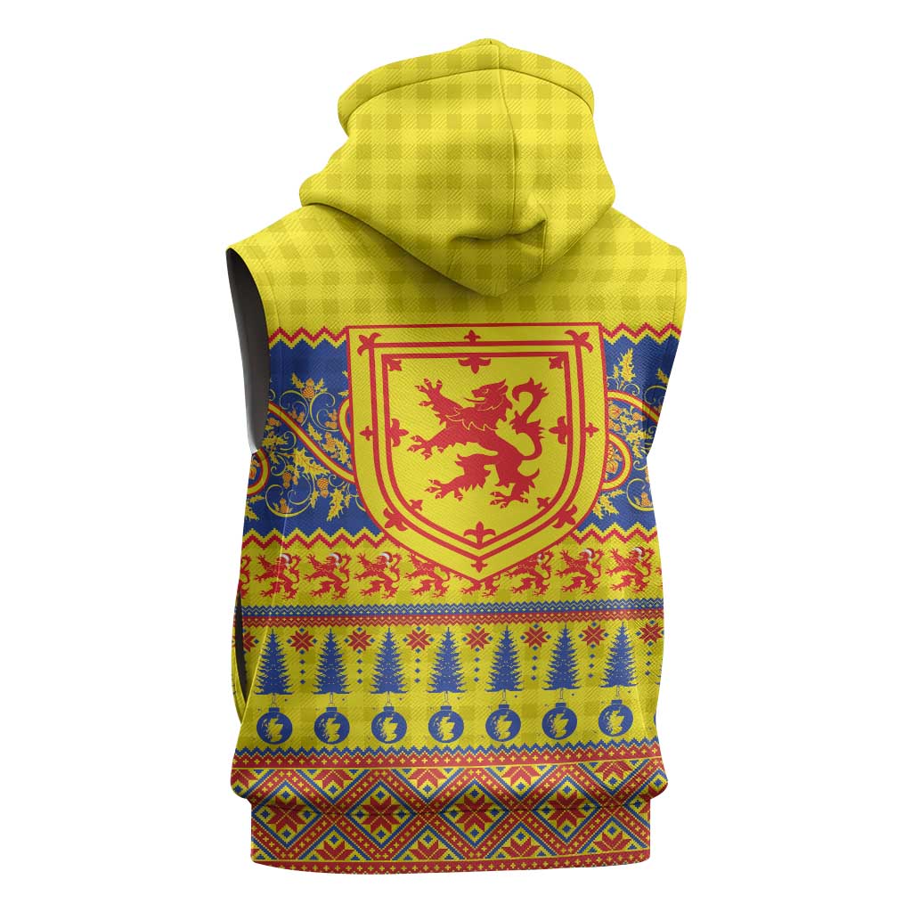 Scottish Christmas Sleeveless Hoodie Scotland Thistle and Celtic Knot Yellow-Red Color - Wonder Print Shop