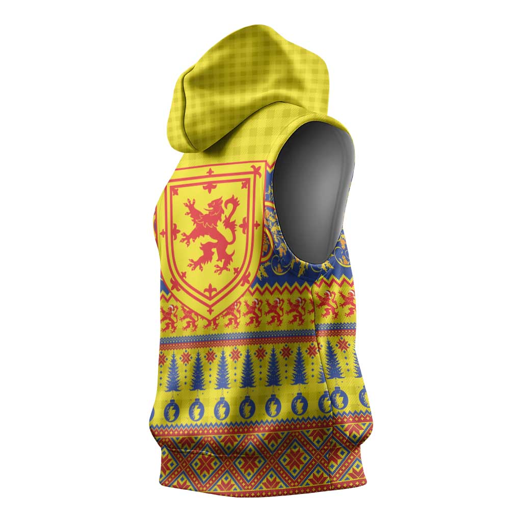 Scottish Christmas Sleeveless Hoodie Scotland Thistle and Celtic Knot Yellow-Red Color - Wonder Print Shop
