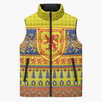Scottish Christmas Sleeveless Puffer Jacket Scotland Thistle and Celtic Knot Yellow-Red Color - Wonder Print Shop
