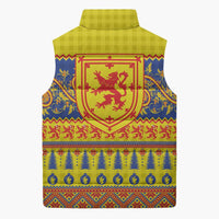 Scottish Christmas Sleeveless Puffer Jacket Scotland Thistle and Celtic Knot Yellow-Red Color - Wonder Print Shop