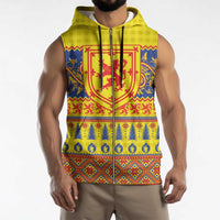 Scottish Christmas Sleeveless Zip Hoodie Scotland Thistle and Celtic Knot Yellow-Red Color - Wonder Print Shop