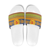 Scottish Christmas Slide Sandals Scotland Thistle and Celtic Knot Yellow-Red Color - Wonder Print Shop