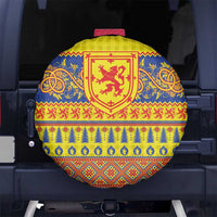 Scottish Christmas Spare Tire Cover Scotland Thistle and Celtic Knot Yellow-Red Color - Wonder Print Shop