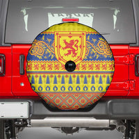 Scottish Christmas Spare Tire Cover Scotland Thistle and Celtic Knot Yellow-Red Color - Wonder Print Shop