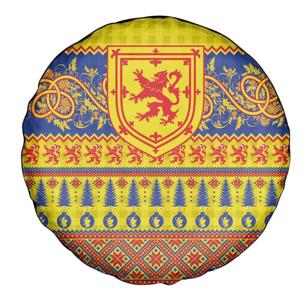 Scottish Christmas Spare Tire Cover Scotland Thistle and Celtic Knot Yellow-Red Color - Wonder Print Shop