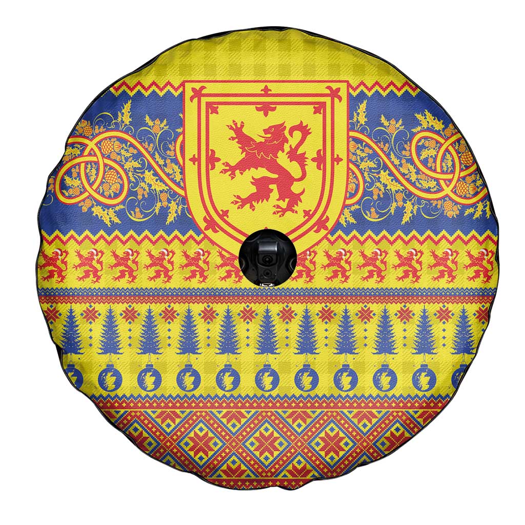 Scottish Christmas Spare Tire Cover Scotland Thistle and Celtic Knot Yellow-Red Color - Wonder Print Shop